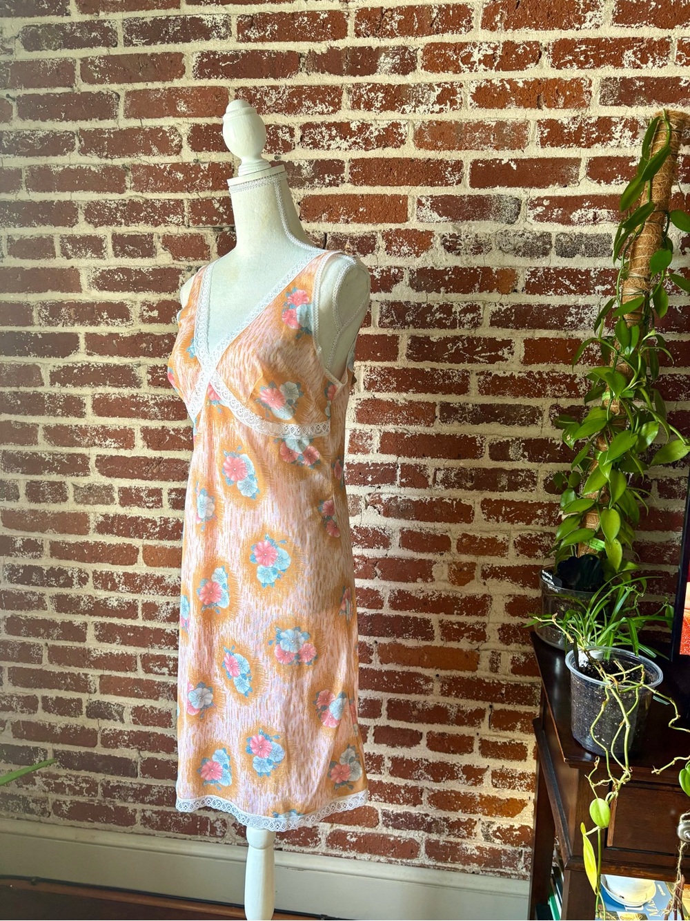 Vintage Peach Floral Semi Sheer Slip Dress - Picture 4 of 6